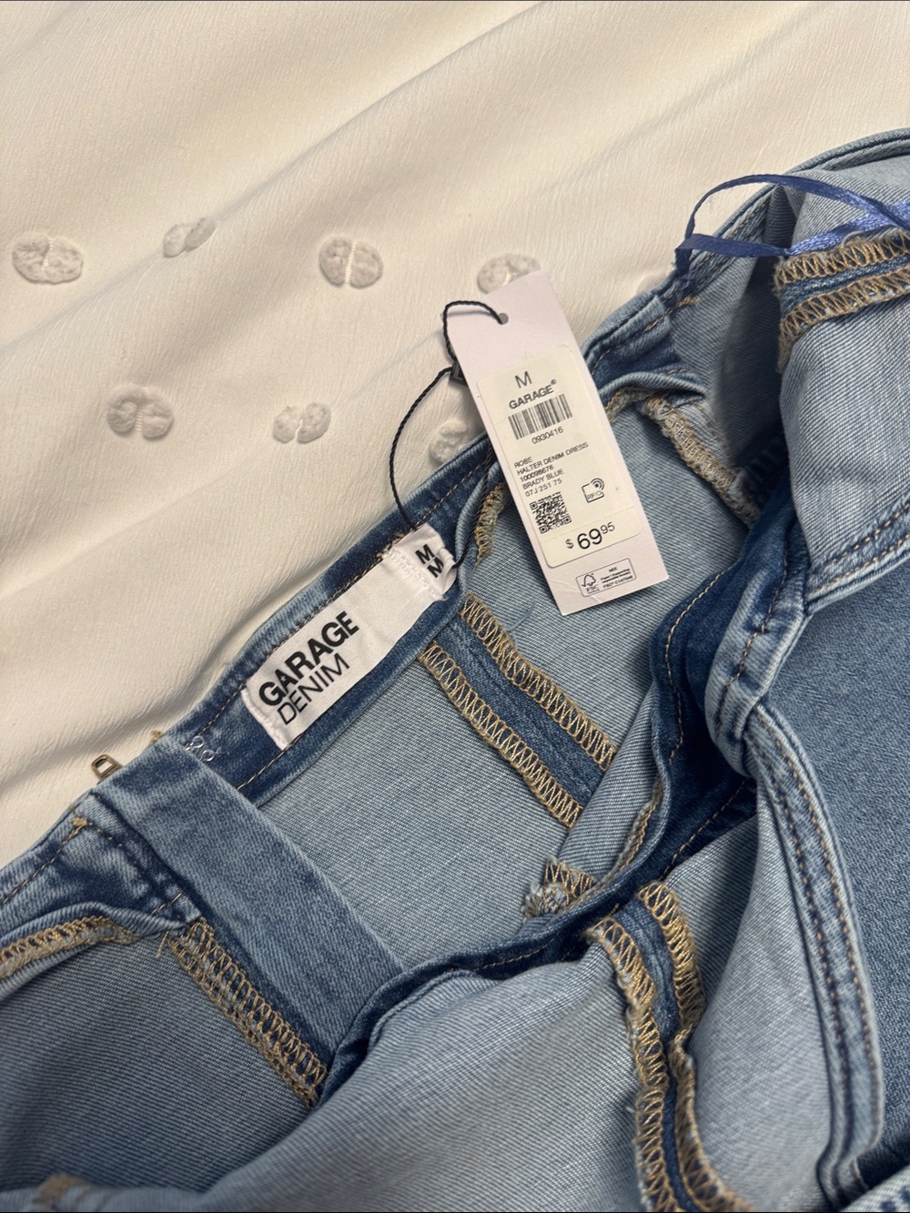 *New With Tag* GAME DAY Garage Light Blue Denim Halter Mini Dress - Picture 5 of 6